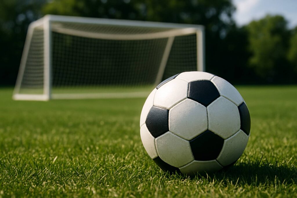 Soccer ball in front of goal